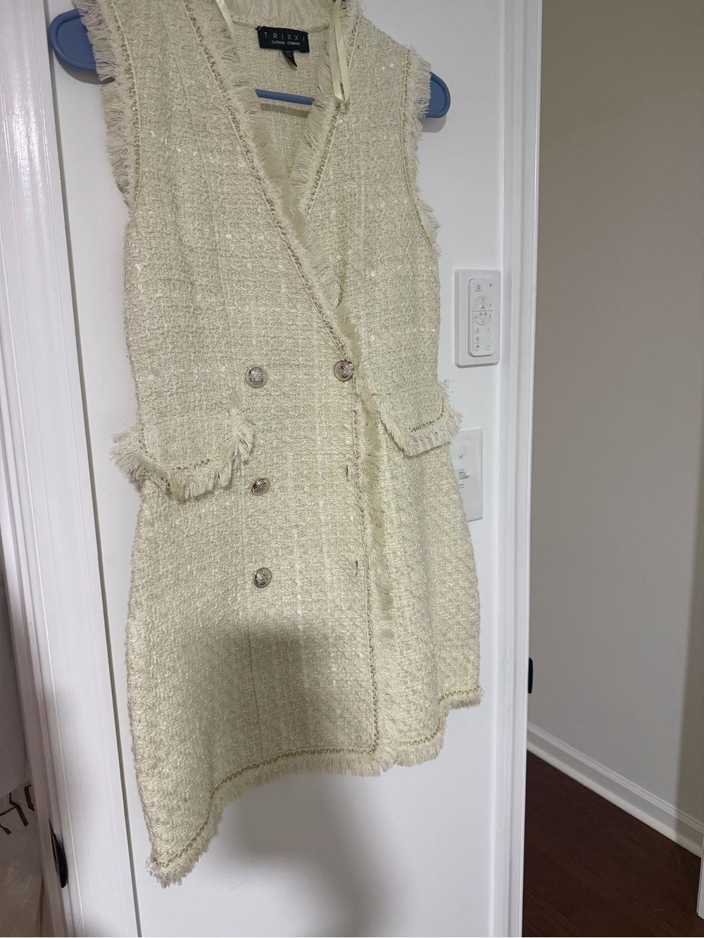Trixxi Ivory Tweed Sleeveless Double-Breasted Dress